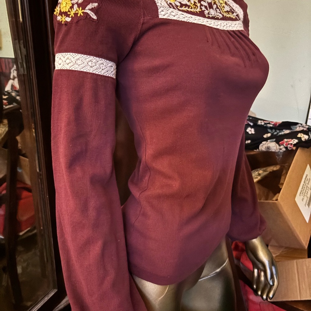 Free People Maroon Embroidered Blouse - Picture 5 of 6